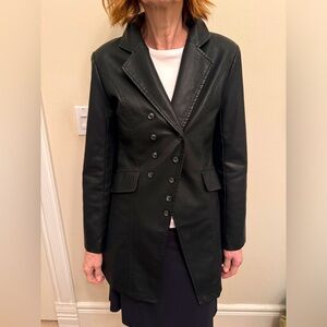 Tanming Womens Faux Leather Casual Long Blazer Coat